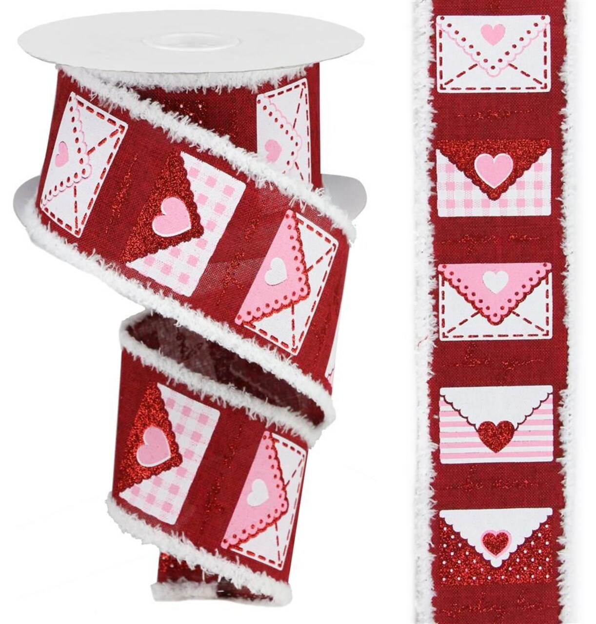 RG Ribbon: 2.5" Valentine's Day Letters Wired Ribbon with Drift Edges for Bows, Wreaths, Crafts, and Decorations